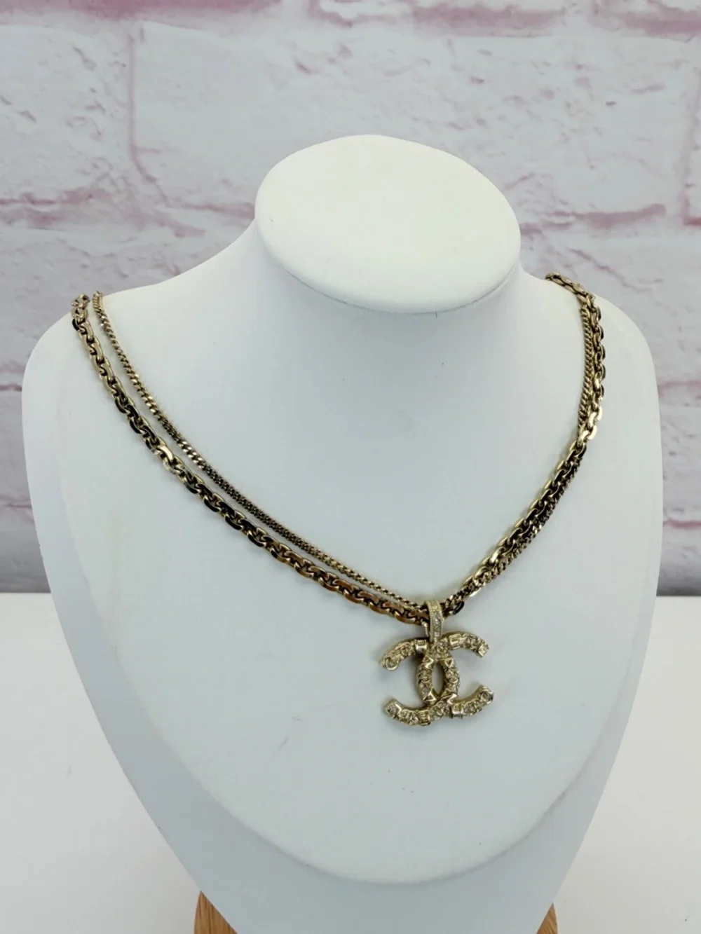 CHANEL Crystal CC Multi Strand Chain Necklace Gold